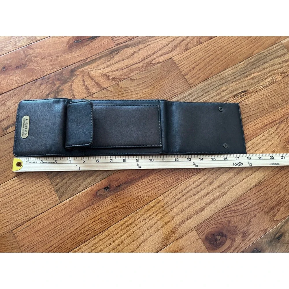 The Limited Black Faux Leather Tri-Fold Travel Wallet Organizer ID Window Black